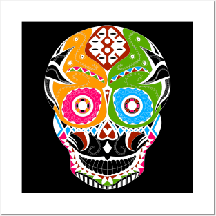 cute sugar skull in mexican pattern art ecopop with a smile Posters and Art